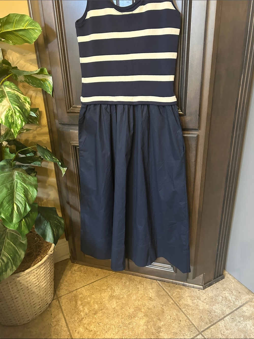 Tanya Taylor Navy/white/Cream Amber Striped Stretch-Cotton Sleeveless Midi Dress - Picture 7 of 13